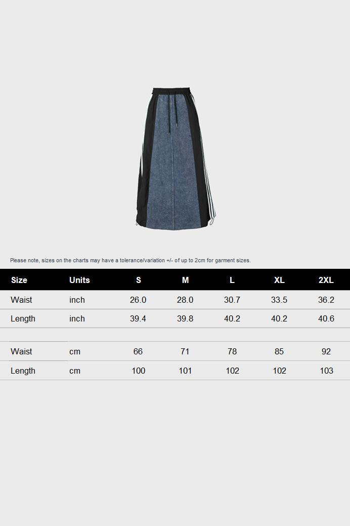 Wide Denim Skirts with Wide Contrast Side Lines