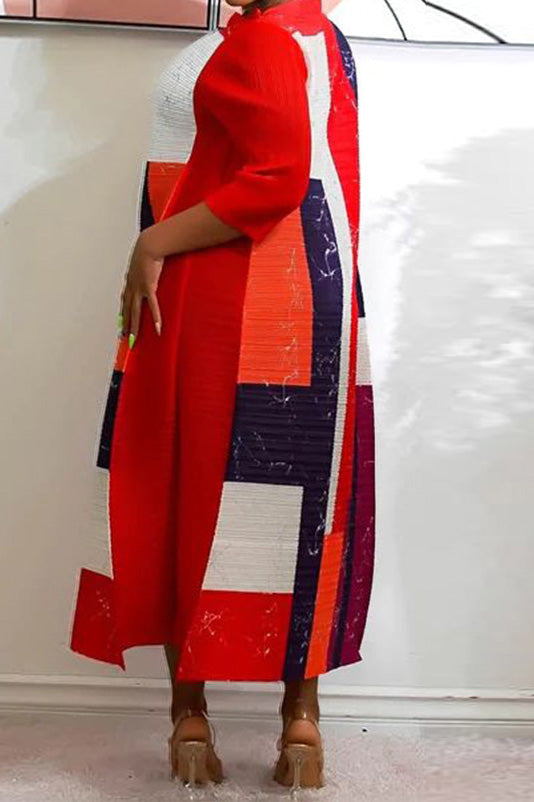 Abstract Print Pleated A Line Midi Dress