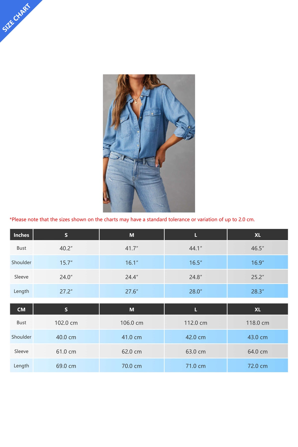 Button Front Roll-Tab Sleeve Denim Shirt