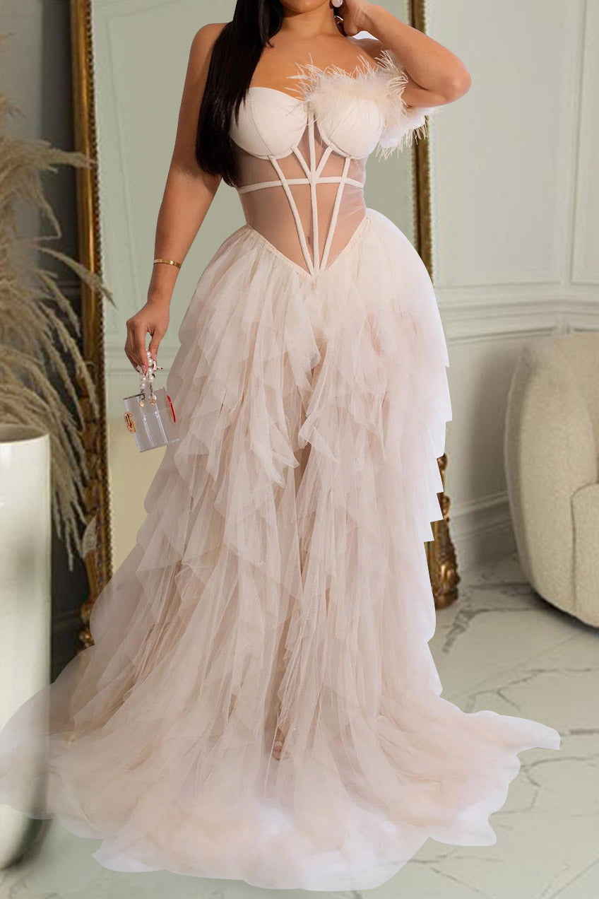 Strapless Corset Tulle Maxi Dress