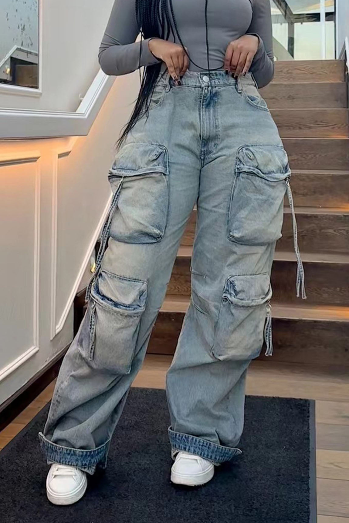 Flap Pocket Light Wash Jeans