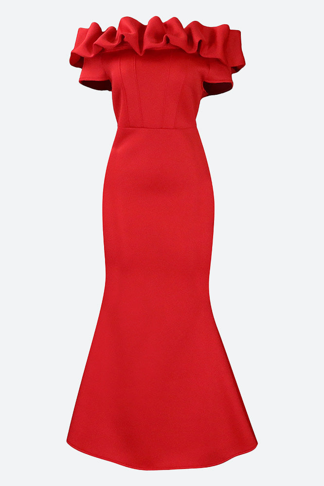 Solid Ruffle Collar Mermaid Dress