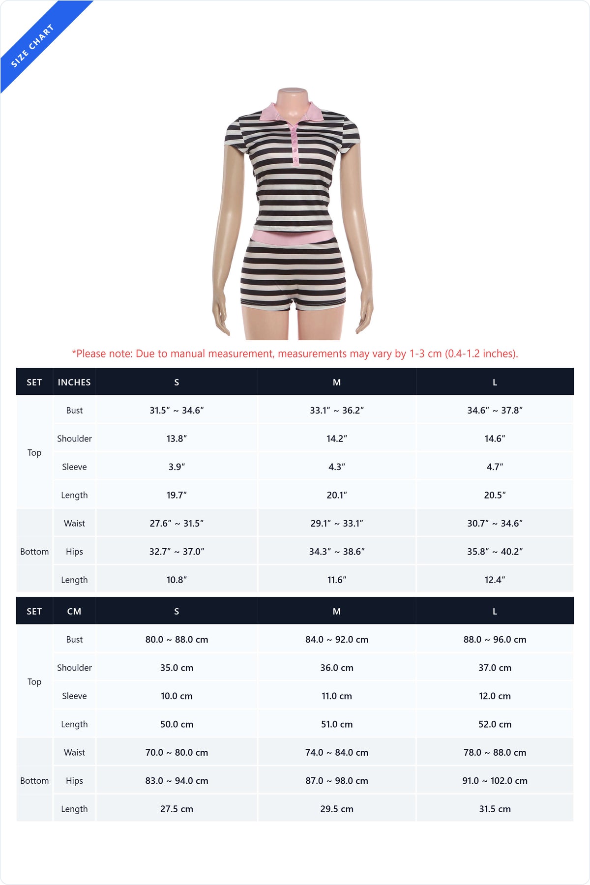 Striped Polo Collar Top & Short Set