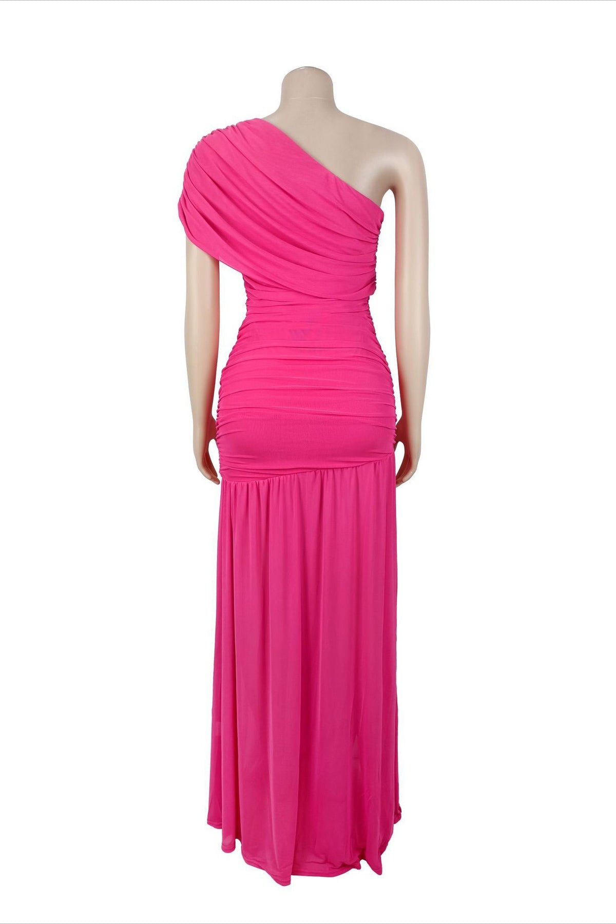 One Shoulder Ruched High Slit Maxi Dress