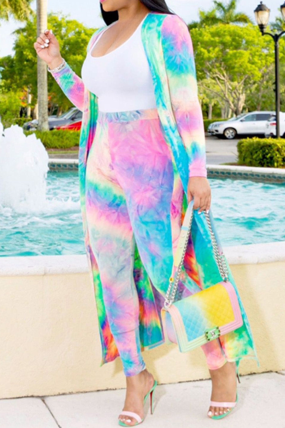 Printed Pants with Long Cardigan Set