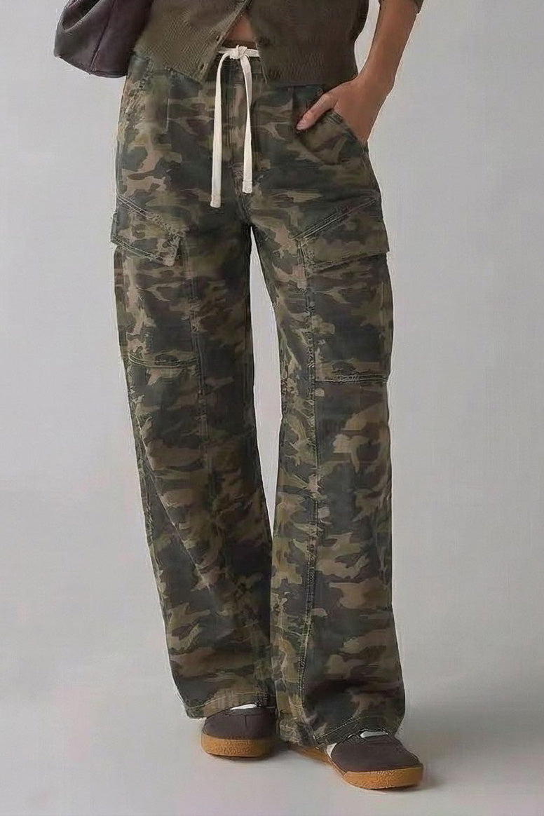 Drawstring Waist Baggy Cargo Jeans
