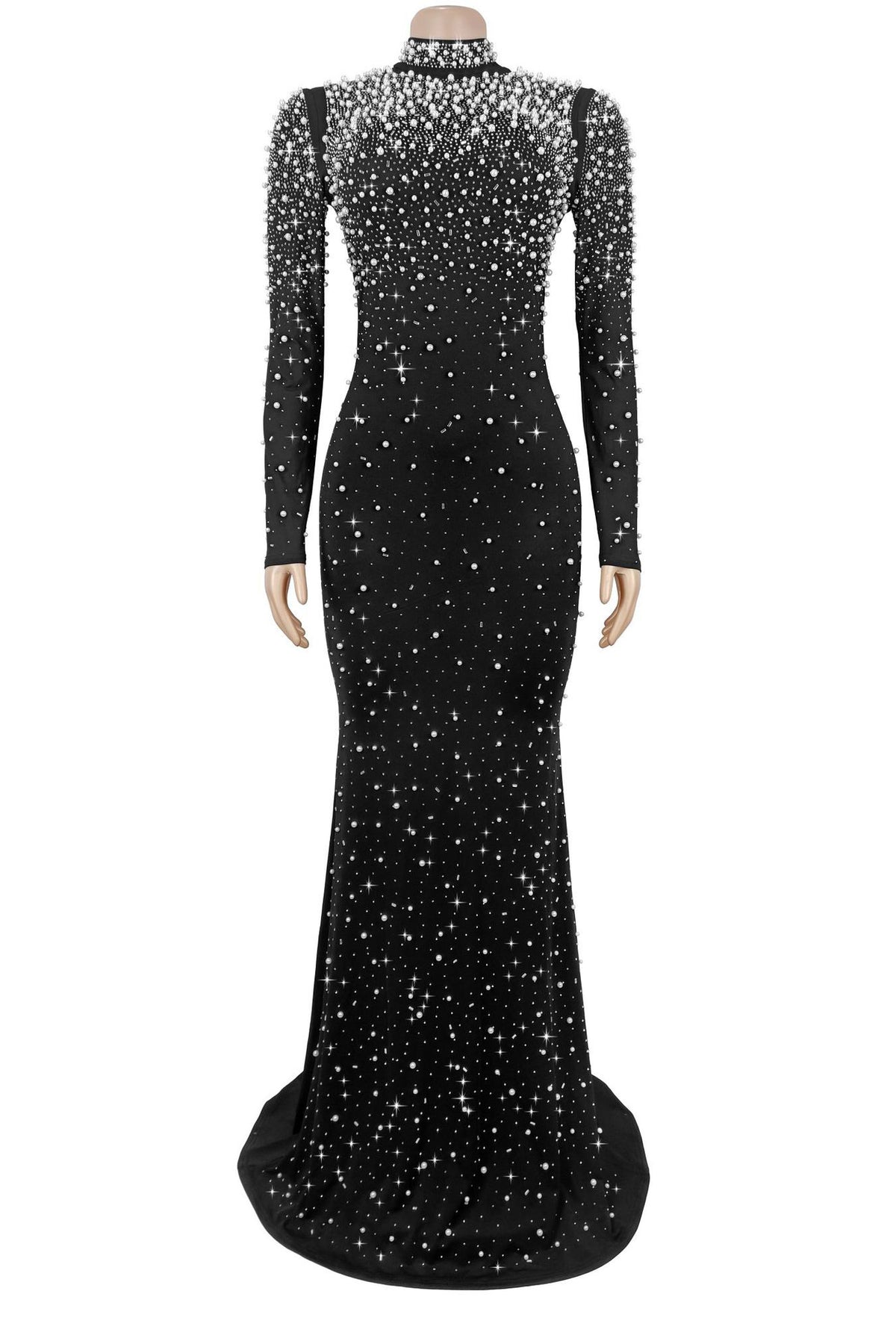 Rhinestone Mock Neck Mermaid Maxi Dress