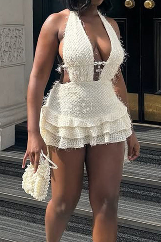V-Neck Halter Backless Mini Dress