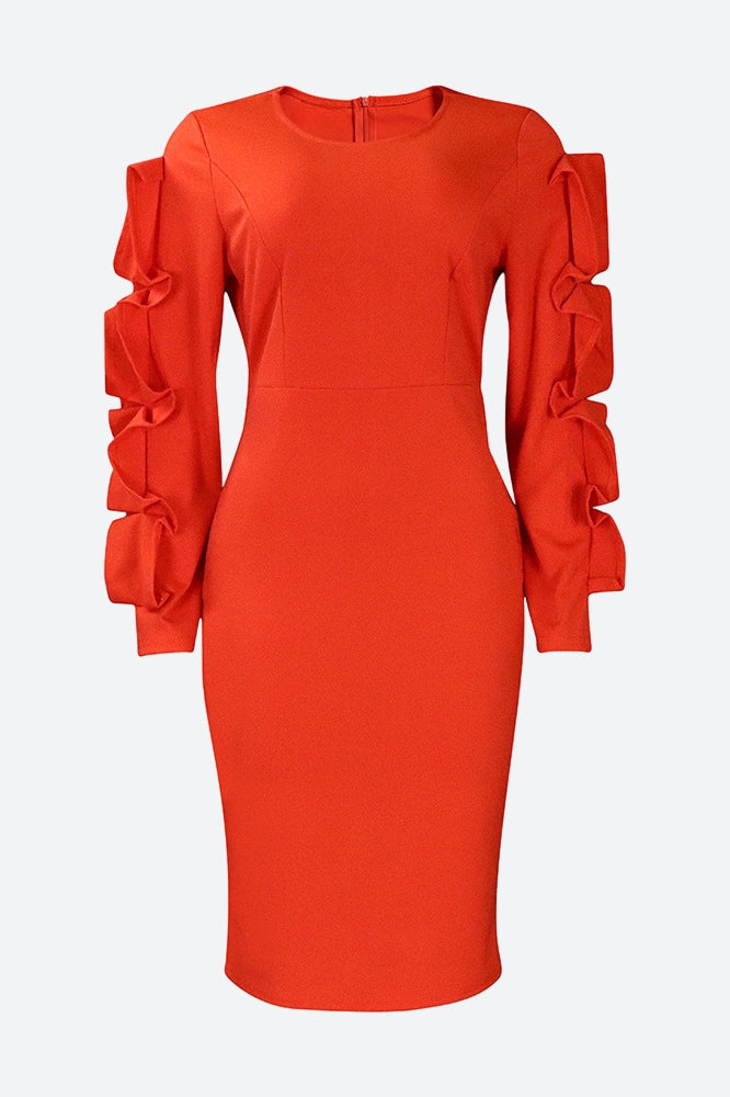 Ruffle Hem Solid Color Bodycon Dress