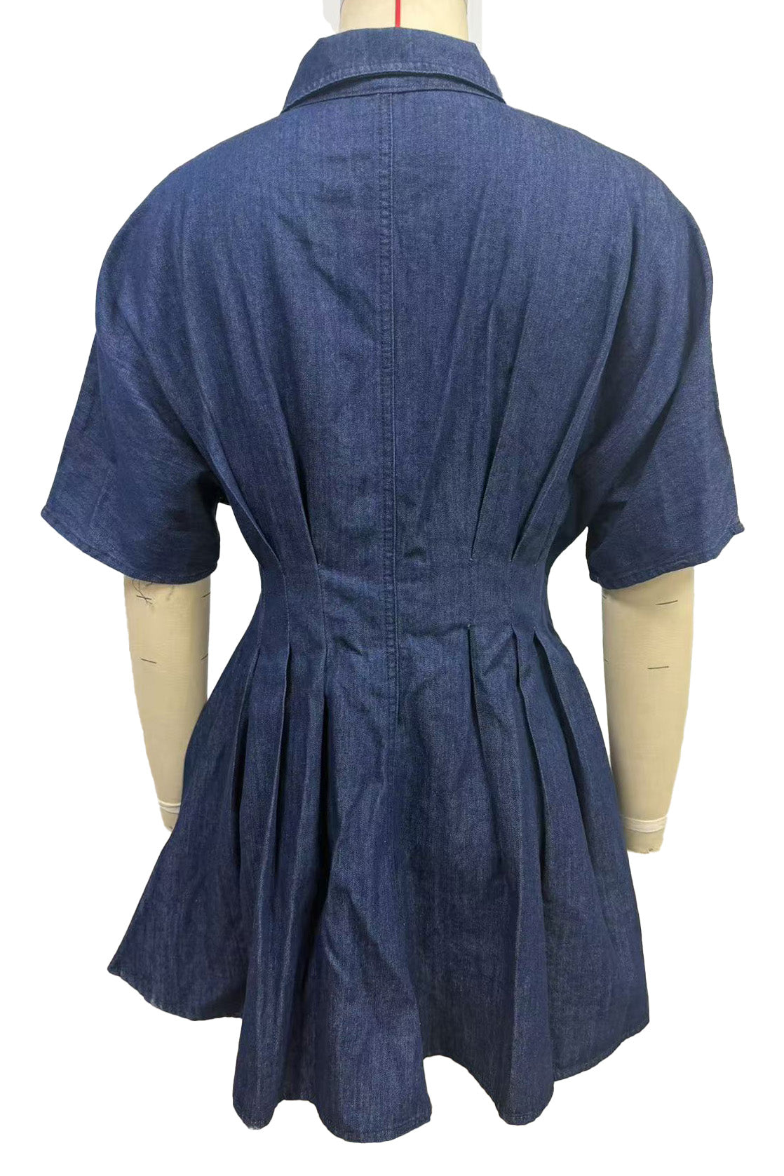 Dark Wash Pleated Waist Denim Mini Dress