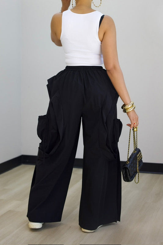 Cascading Ruffle Wide Leg Parachute Pants