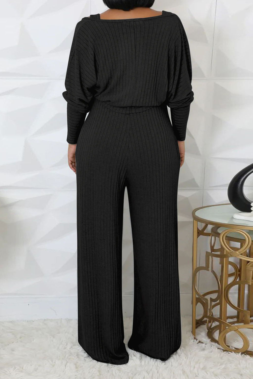 2-Piece Ribbed Knit Tank Jumpsuit & Cropped Top Set