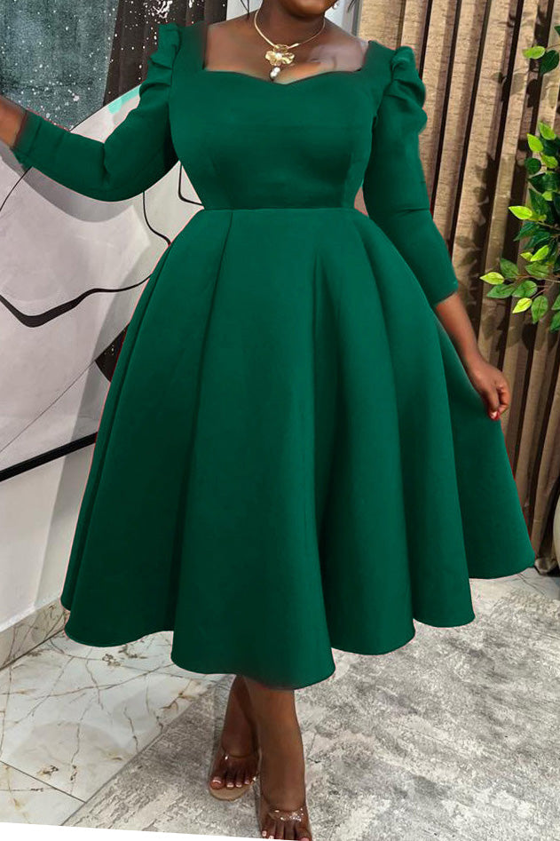 Solid Square Neck High Waist Maxi Dress