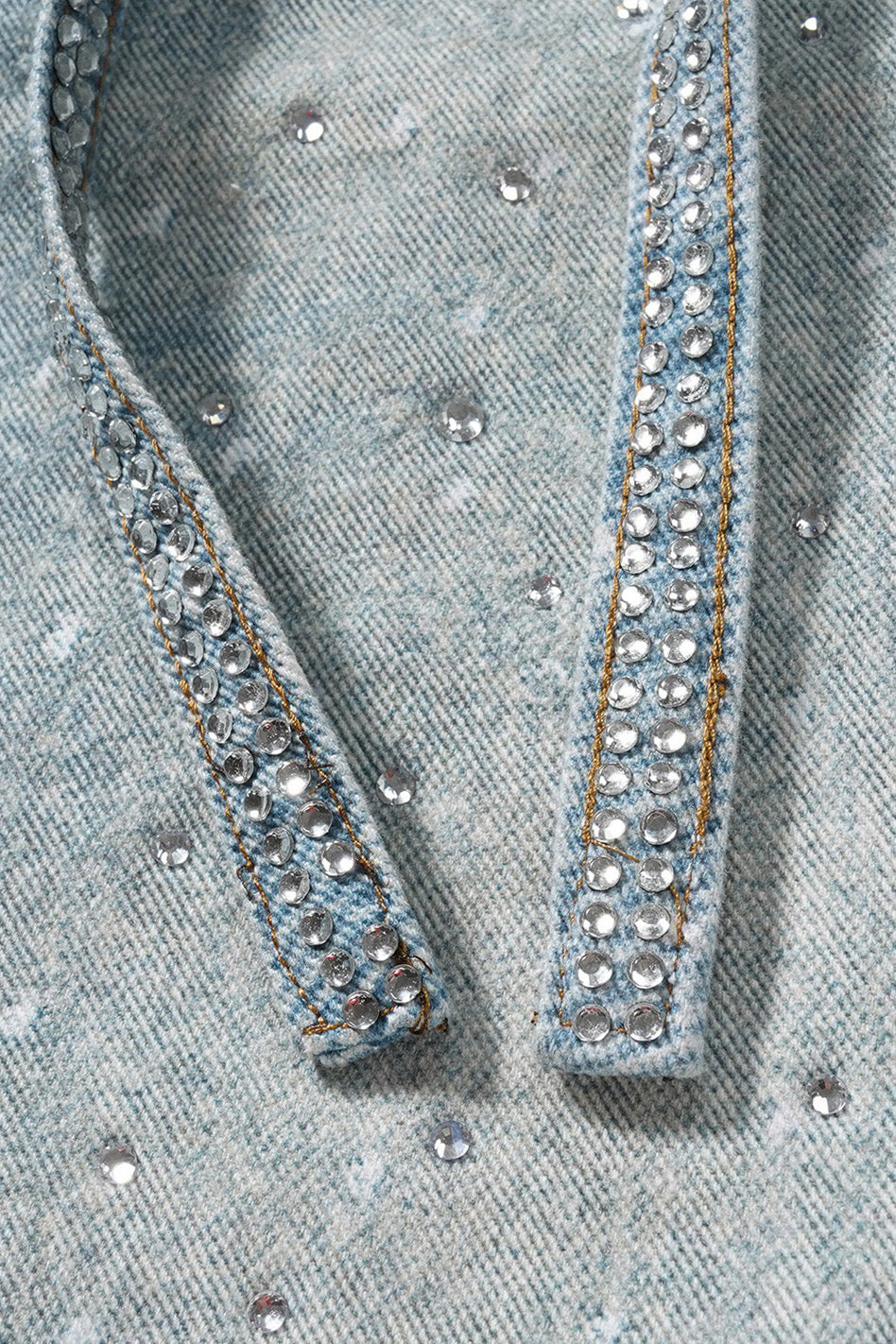 Loose Fit Denim Capri Pants with Rhinestones