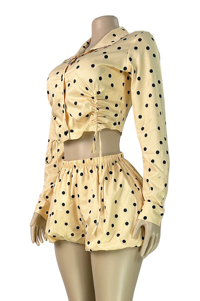 Polka Dot Ruched Top & Bubble Shorts Set