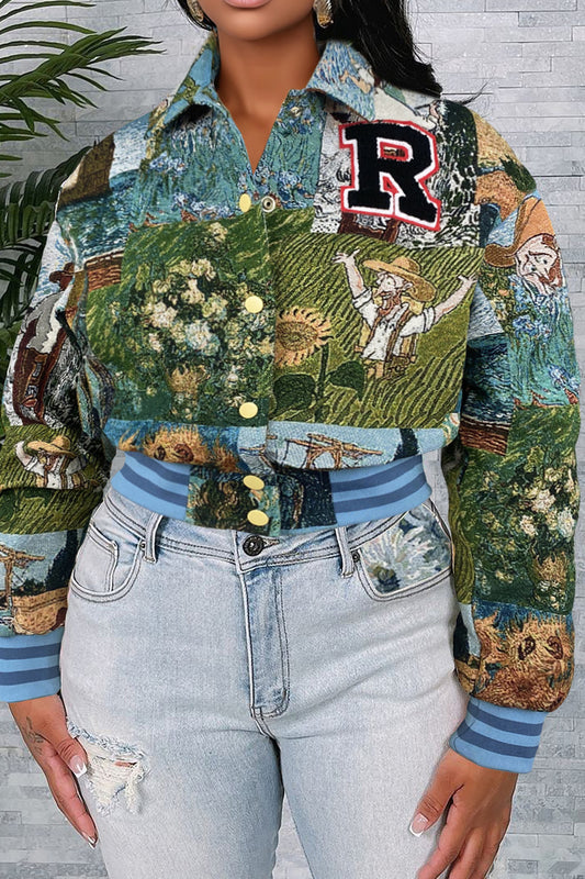 Cropped Tapestry Varsity Jacket