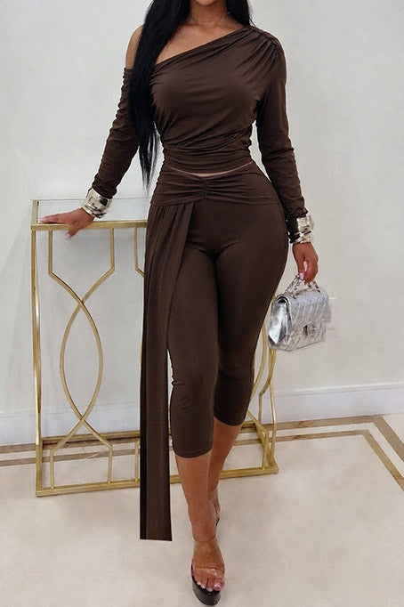 Asymmetric Draped Top & Capri Pants Set