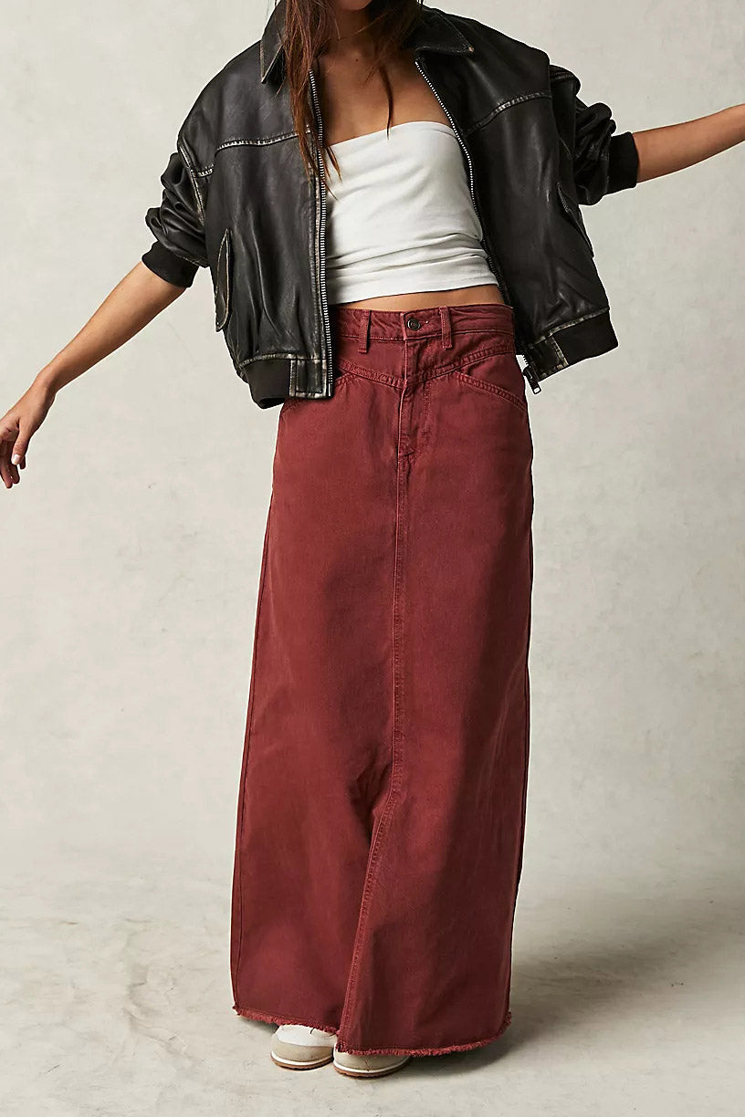 Loose Straight Denim Maxi Skirt