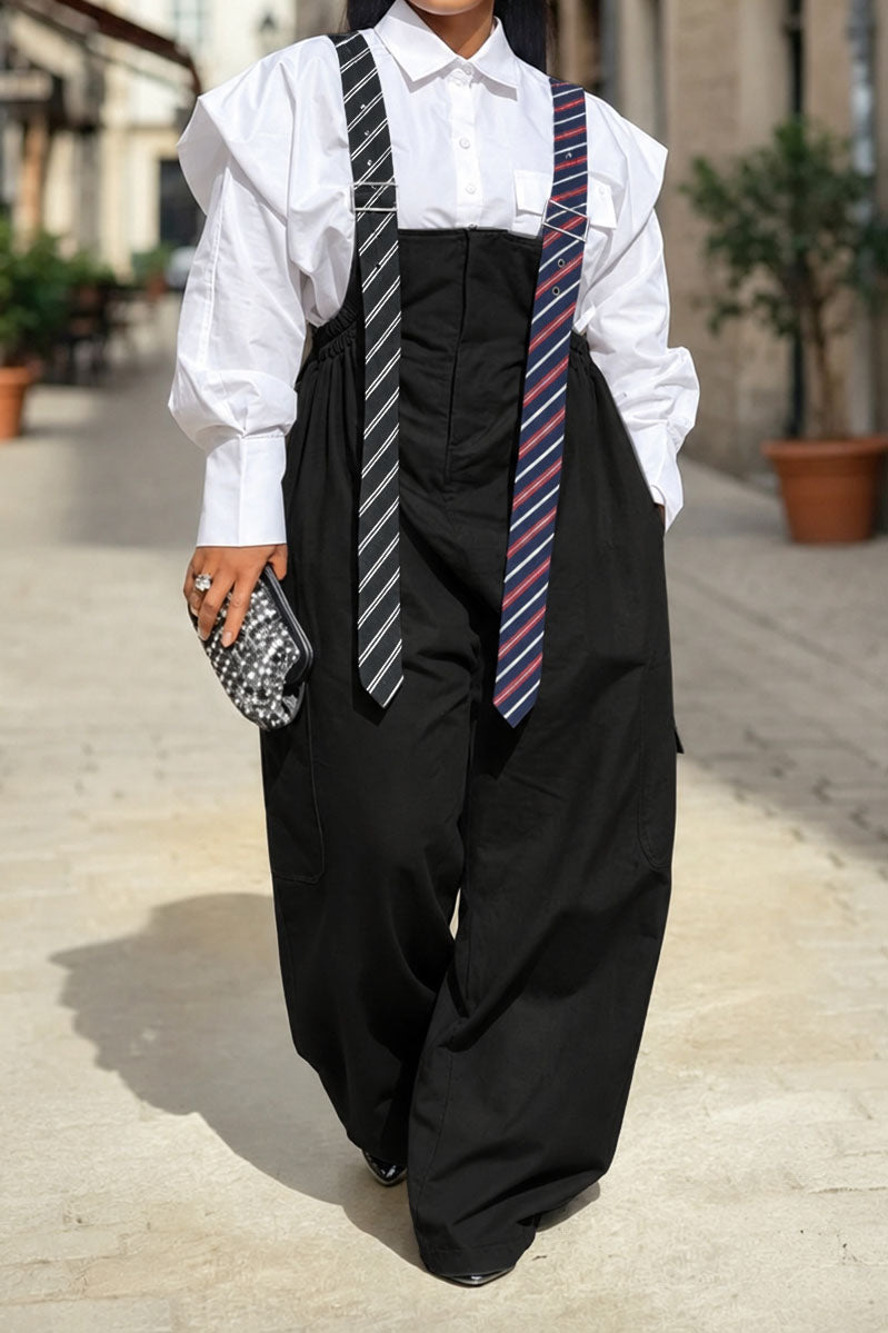 Wide-Leg Cargo Overalls with Buckle Straps