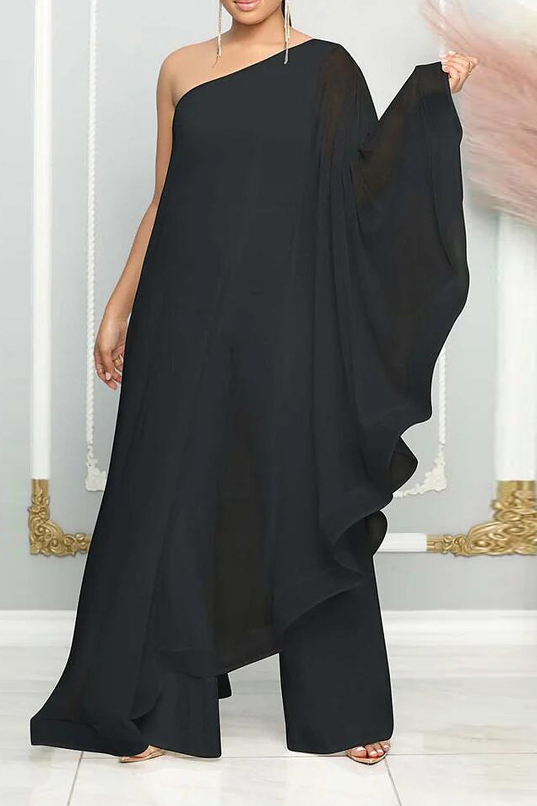 One Shoulder Batwing Jumpsuits