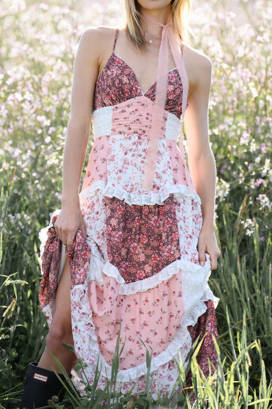 Elegant Patchwork Floral Maxi Dress