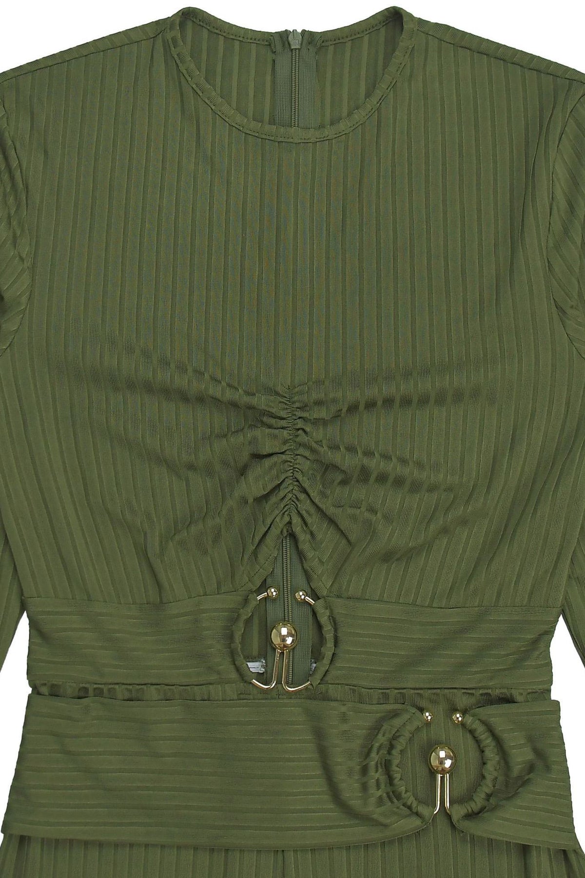 Ribbed Cutout Long-Sleeve Flared Jumpsuit