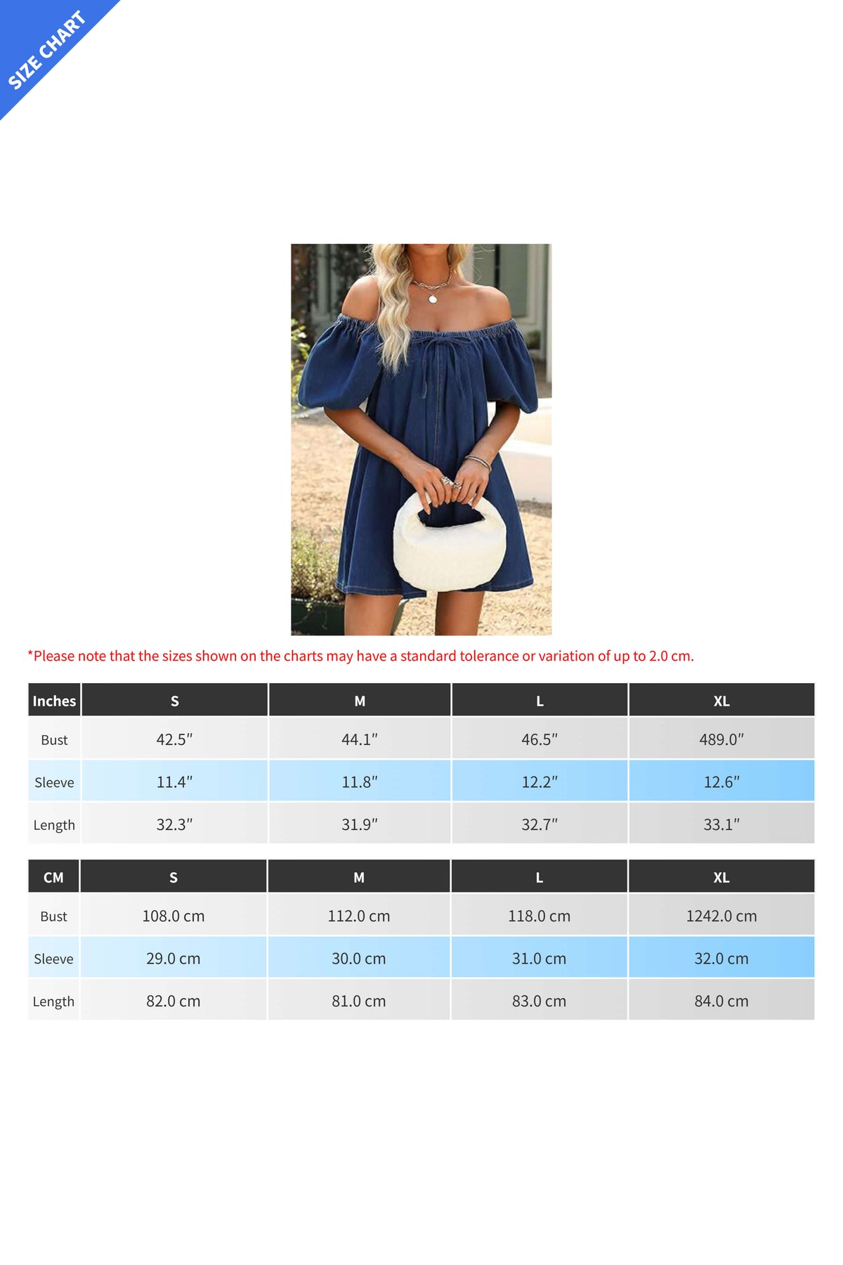 Bubble Sleeve Square Neck Denim Babydoll Dress