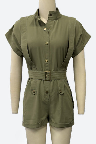 Button-Front Belted Romper