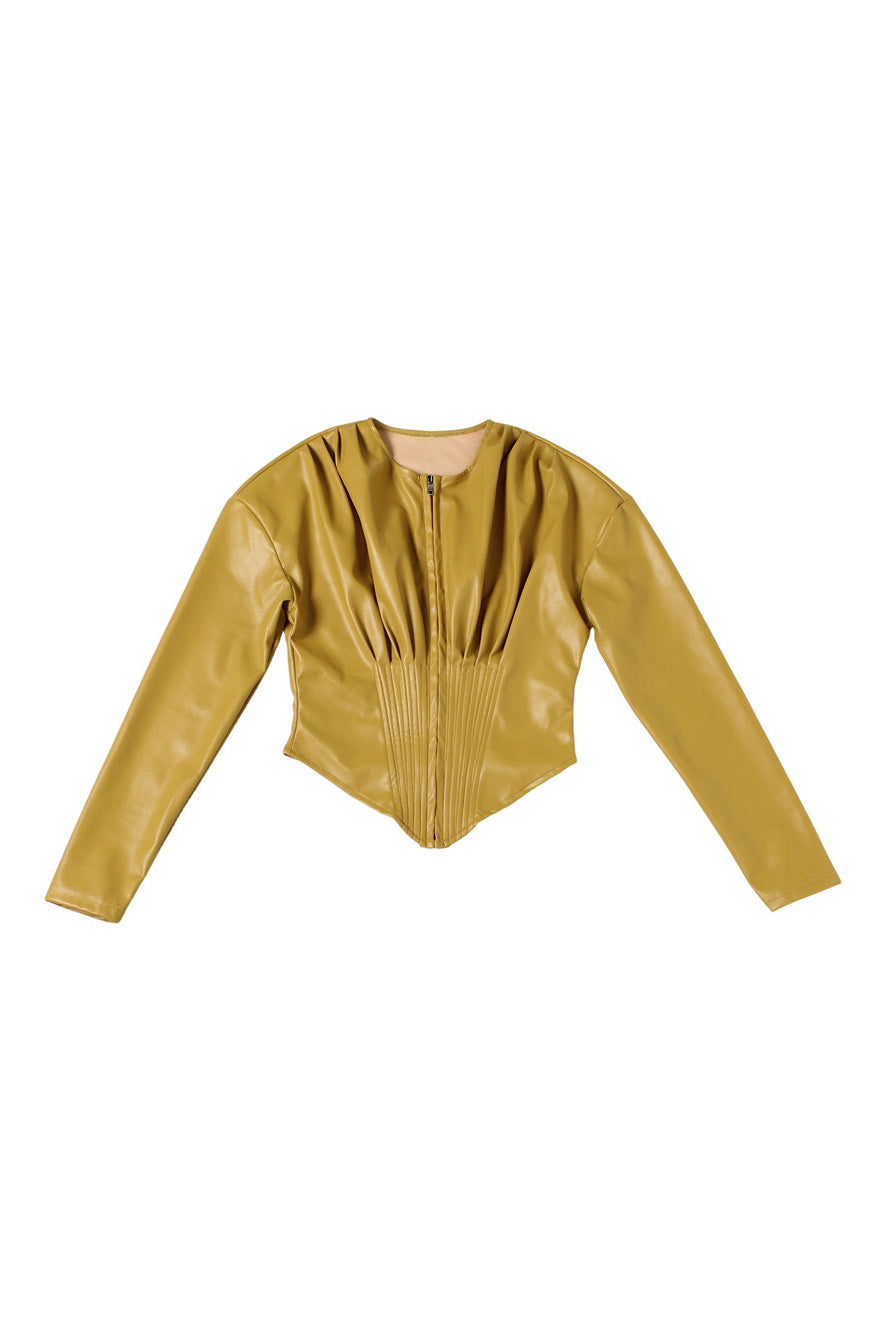 Faux Leather Zip-Up Corset Top