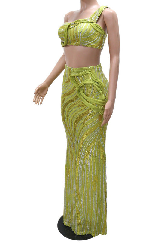 Sleeveless One-Shoulder Crop Top & Skirt Set