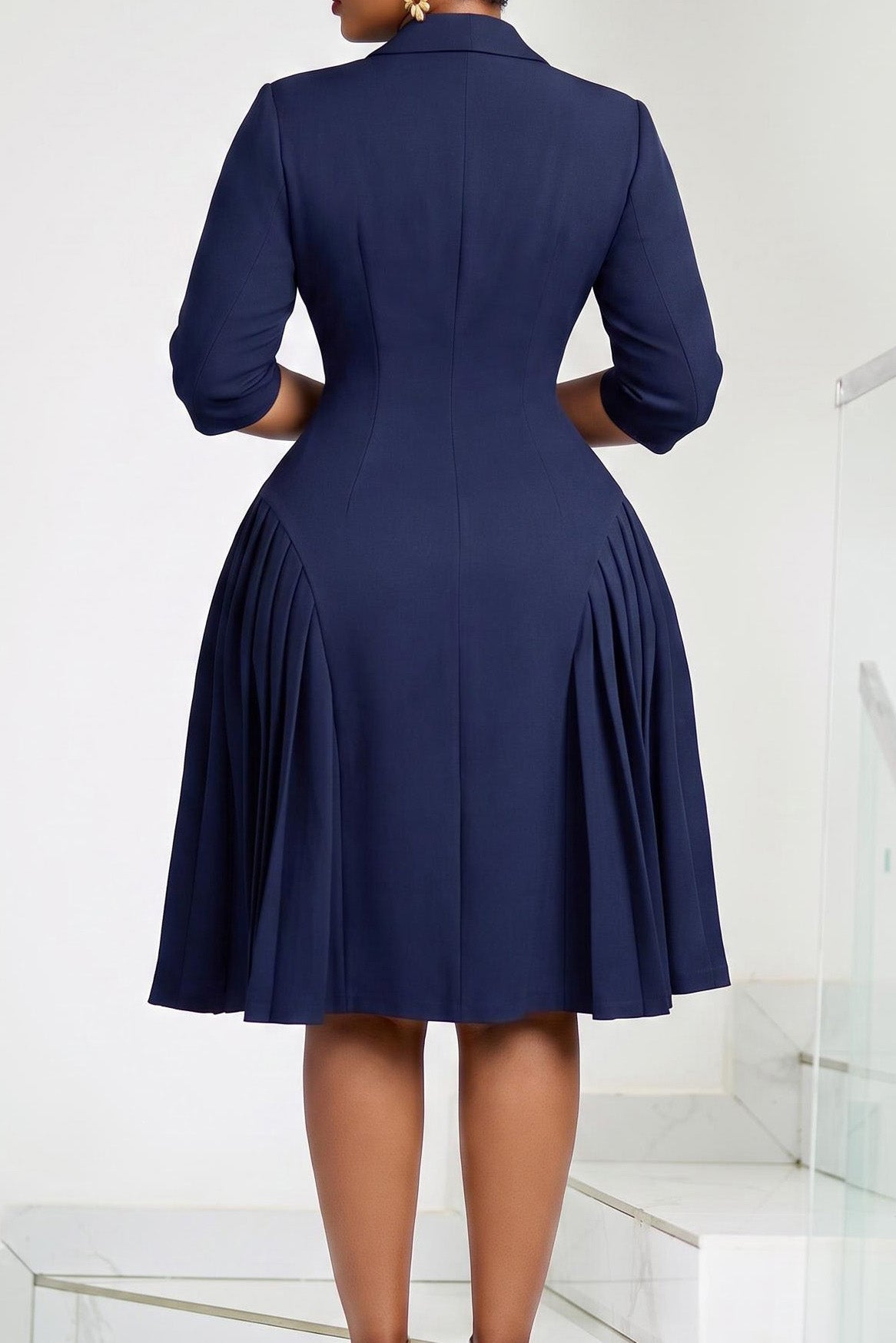 Pleated Shawl Collar Coat Dress