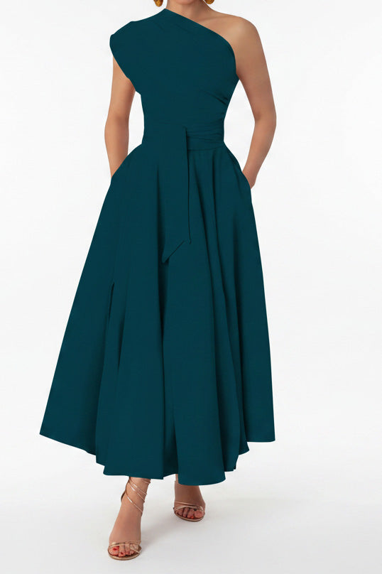 Elegant One-Shoulder A-Line Midi Dress