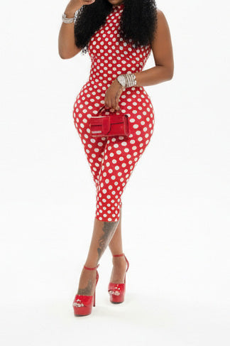 Sleeveless Polka Dot Slim Romper