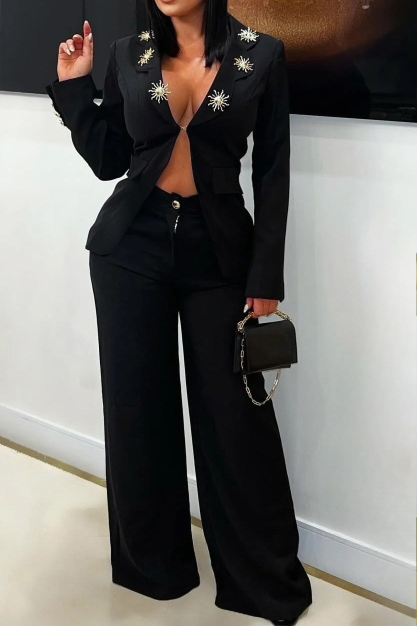 Elegant Lapel Blazer & Pants Set