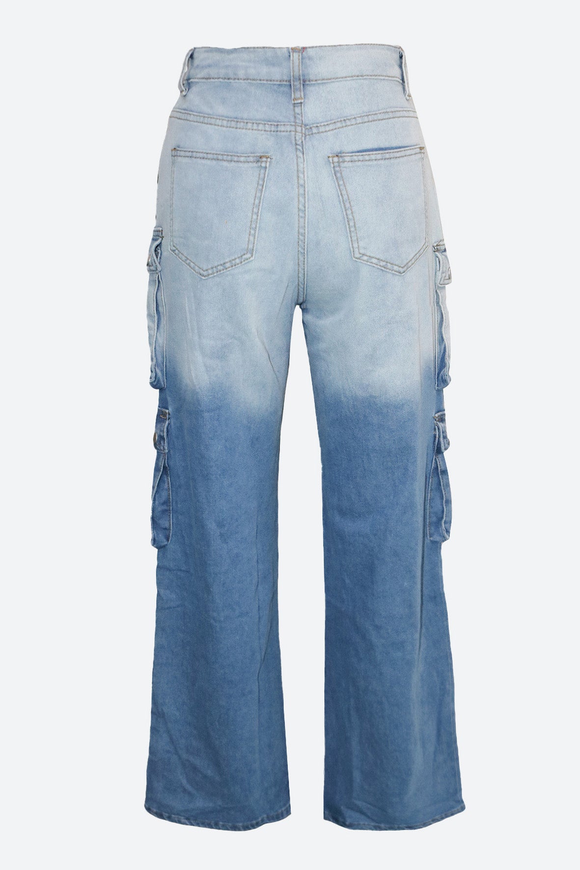 Casual Multi-Pocket Ombre Wide-Leg Jeans
