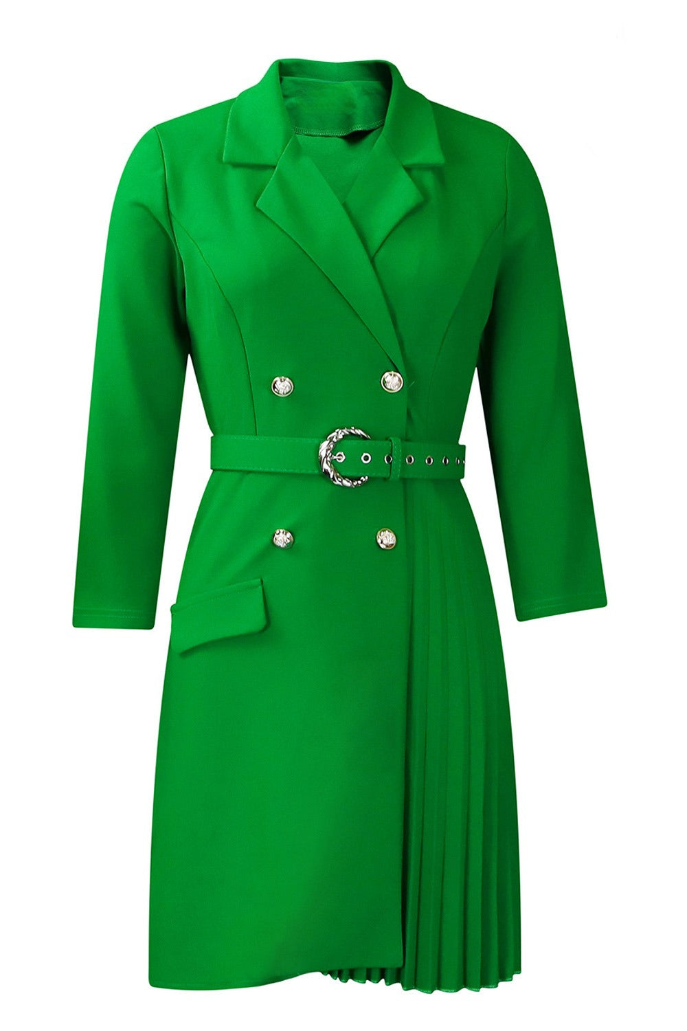 Pleated Patchwork Midi Blazer Dress