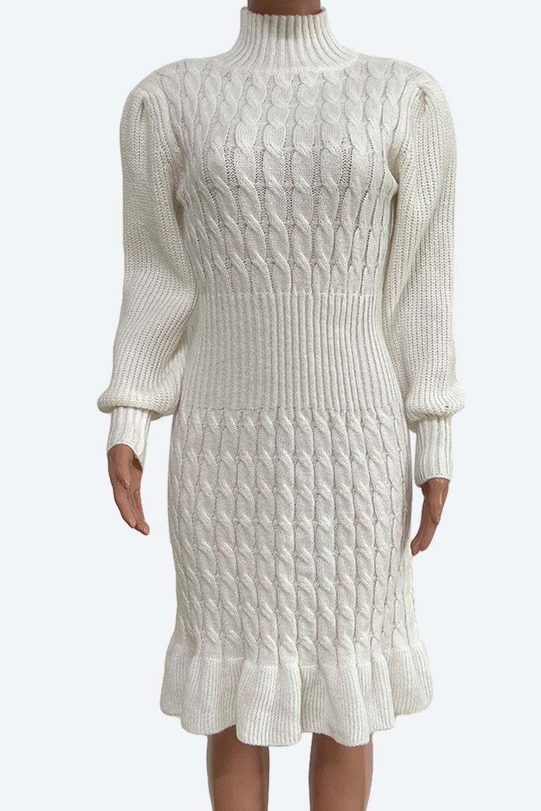 Ruffled Knitted Turtleneck Dresses