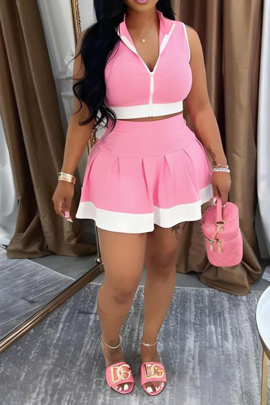 Colorblock Sleeveless Zip Top and Skirt Outfit