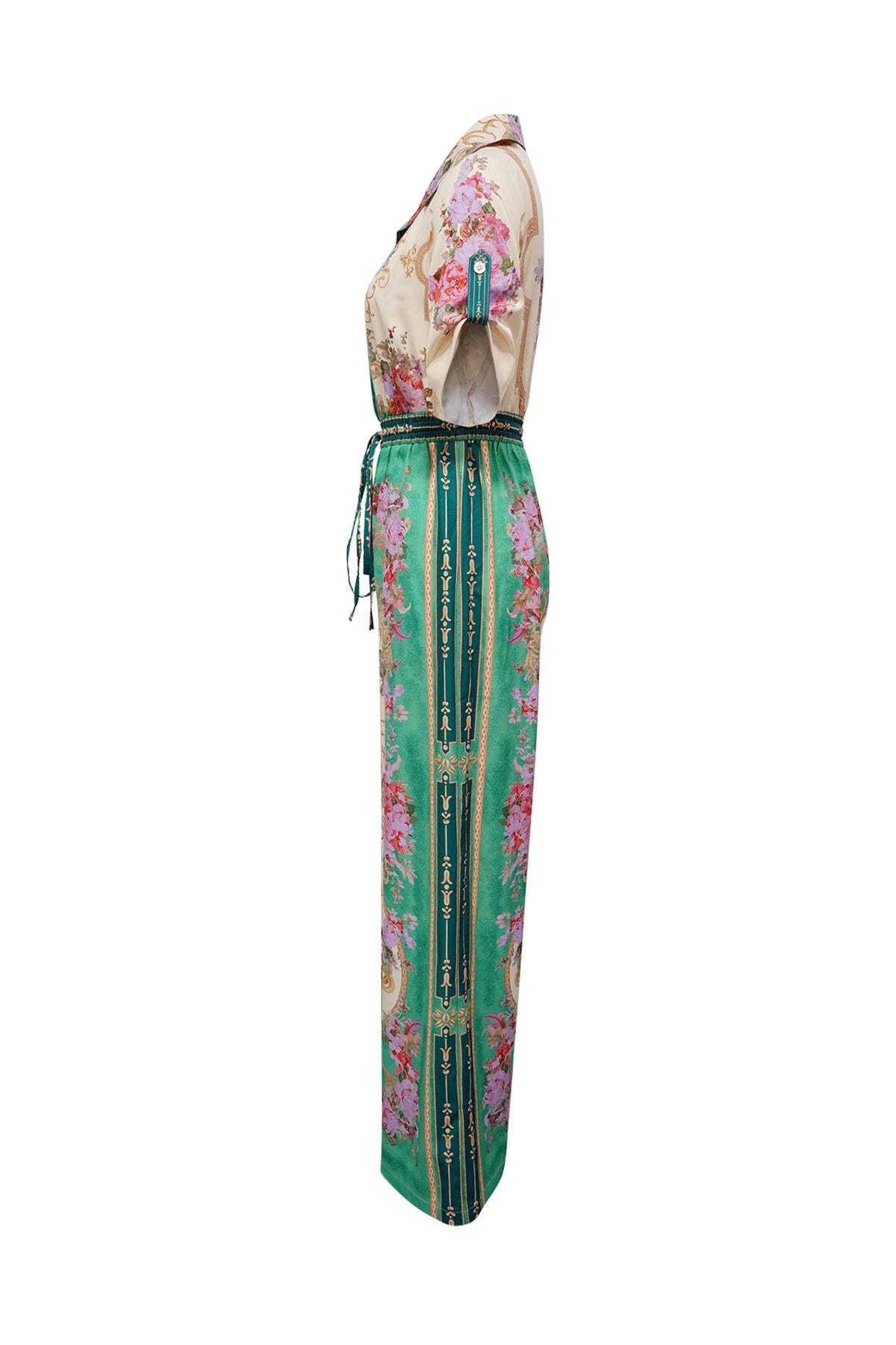 Floral Collared Wide Leg Jumpsuit