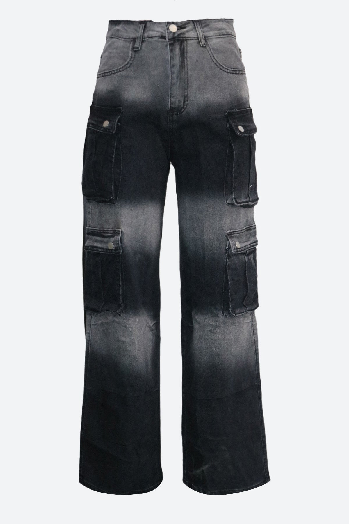 Casual Multi-Pocket Ombre Wide-Leg Jeans