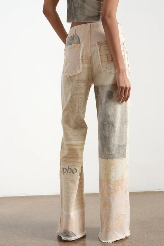 Vintage Print Wide Leg Straight Jeans