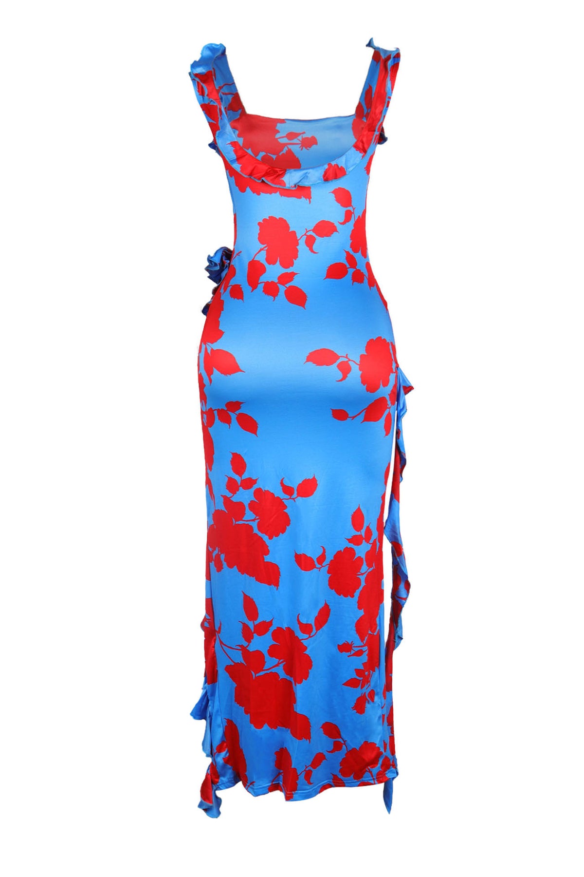 Long Strapless Dress With Slits and Tropical Print
