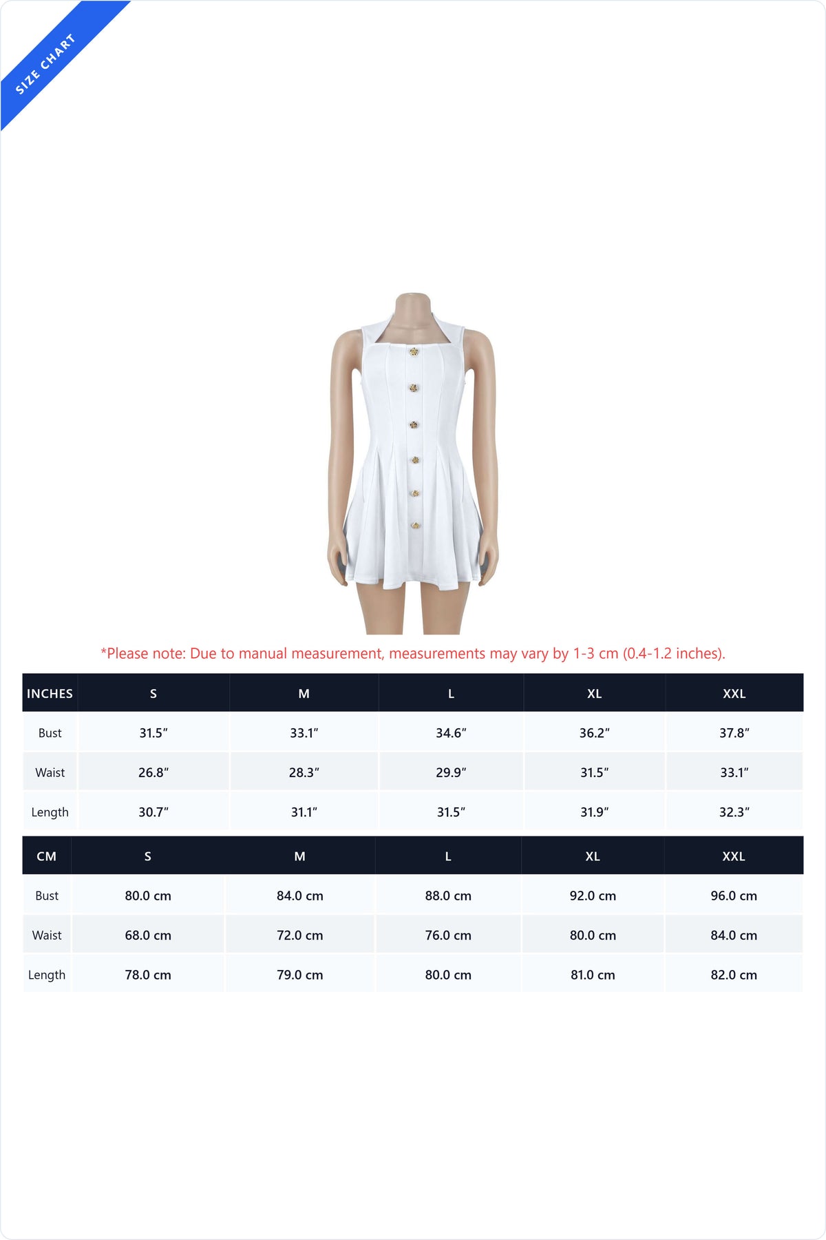 Square Neck Button Front Pleated Mini Dress