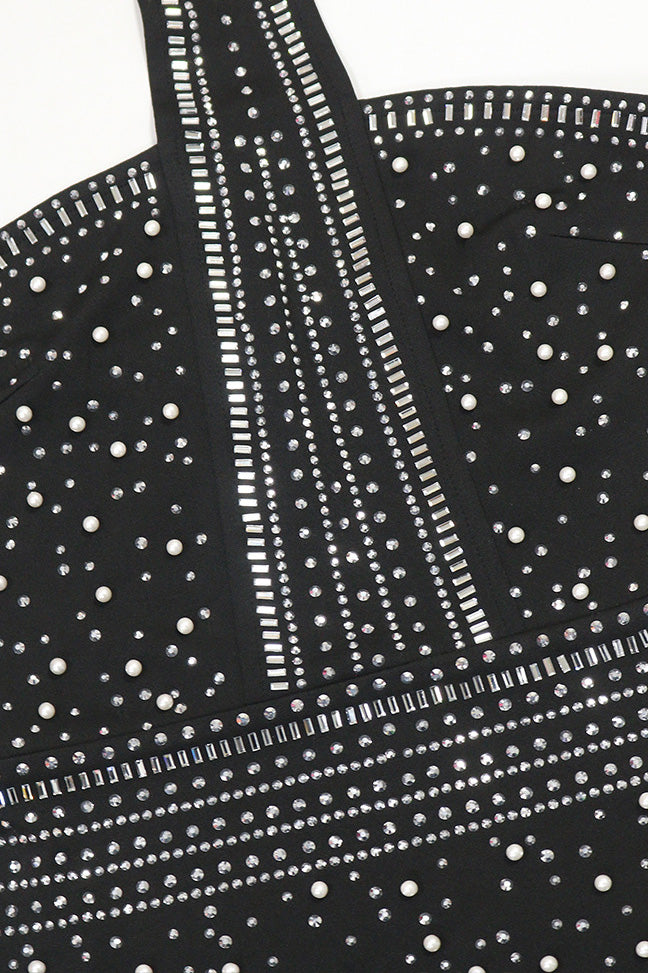 Rhinestone Halter Feather Trim Mini Dress