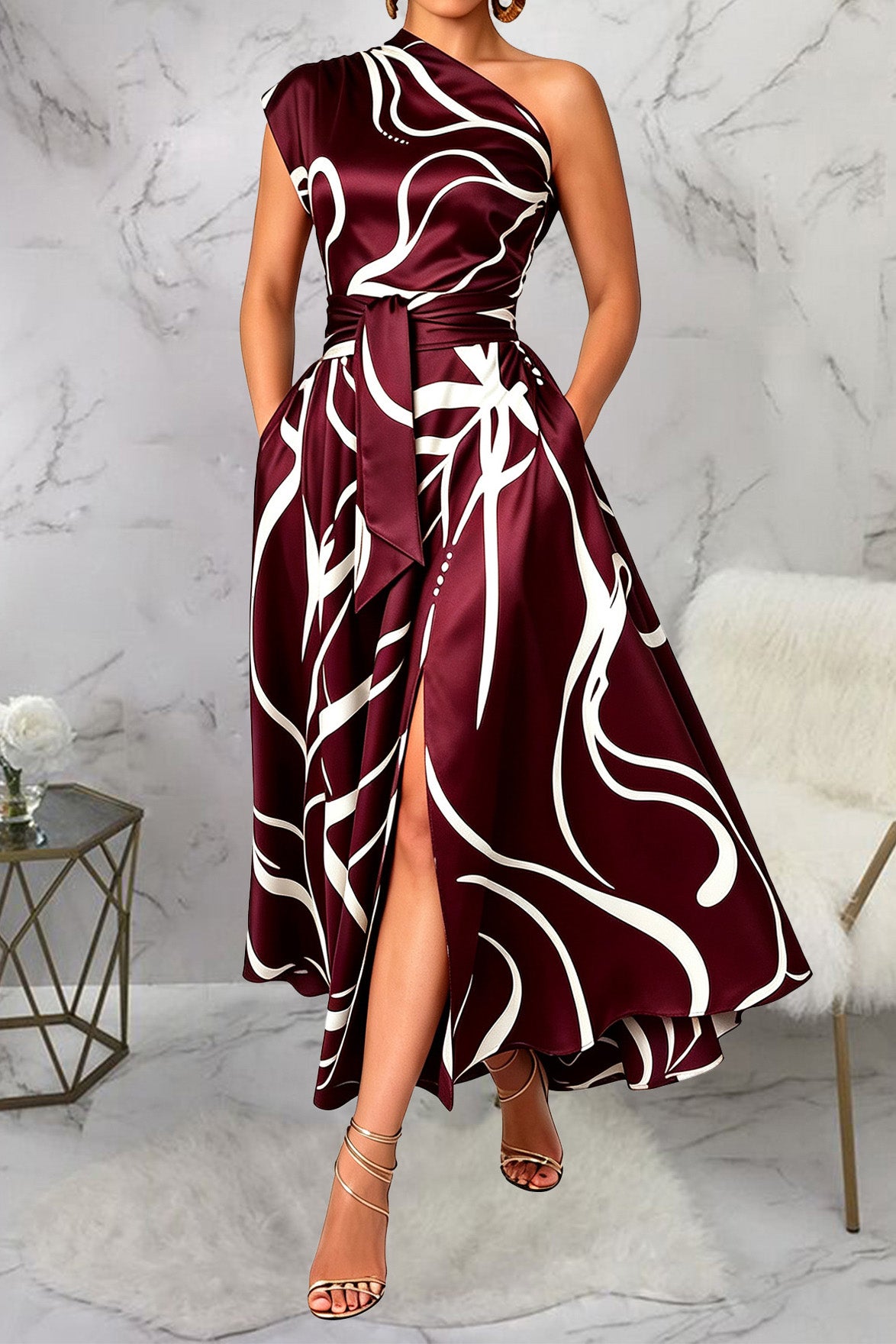 Abstract Asymmetric Maxi Dress