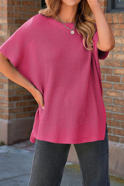 Short Sleeve Side Slit Oversized Sweater