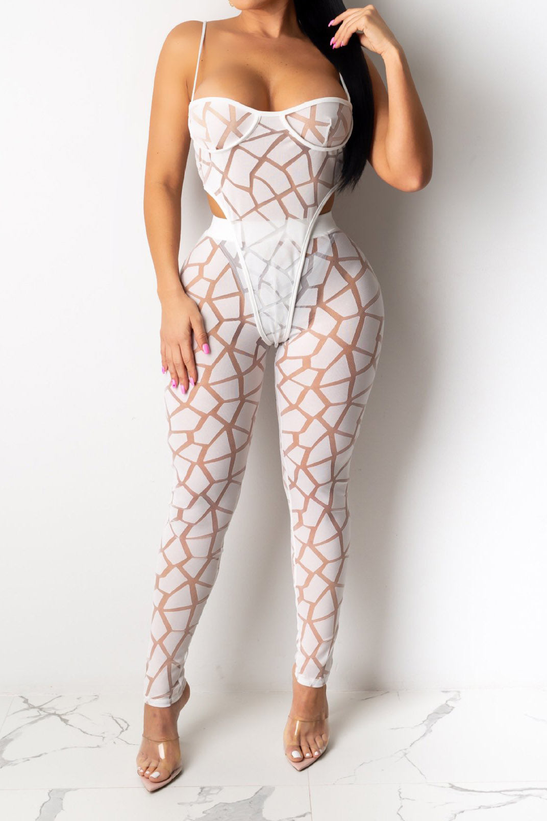 Geometric Sheer Mesh Bodysuit Set