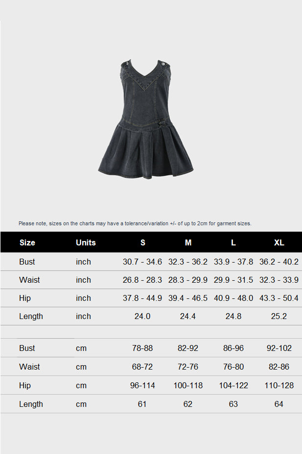 V Neck Pleated Denim Dress