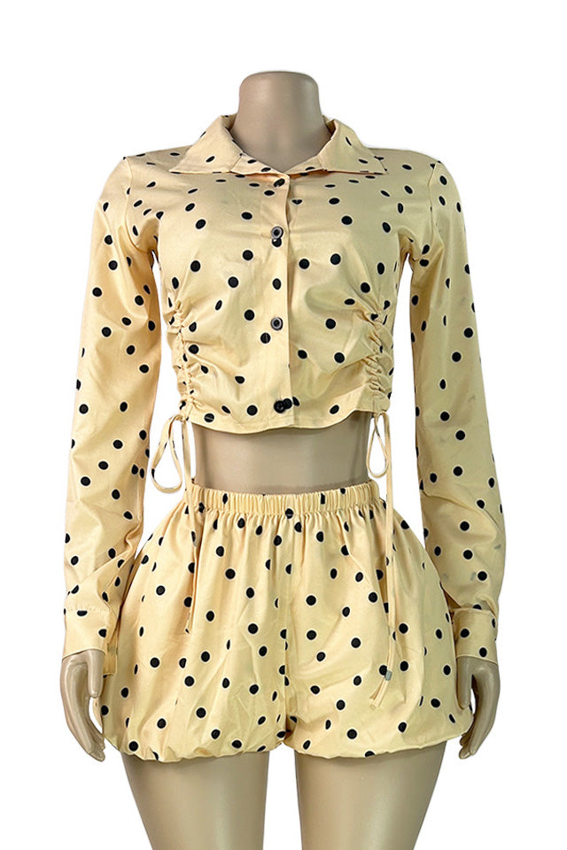 Polka Dot Ruched Top & Bubble Shorts Set