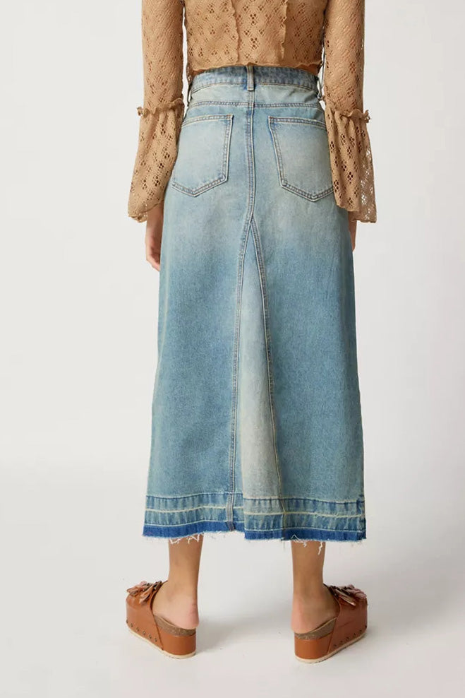 Slim Fit Vintage Denim Long Skirt